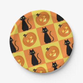 Jack-o’-lantern and cat paper plates. pappteller