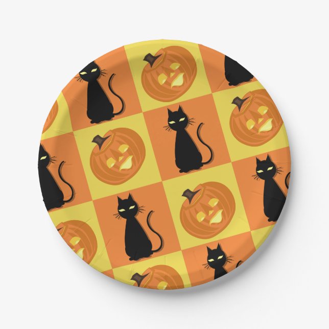 Jack-o’-lantern and cat paper plates. pappteller (Vorderseite)