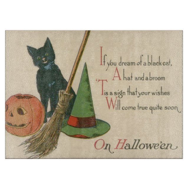 Jack O' Lantern Black Cat Witch's Hat Broom Schneidebrett (Vorderseite)