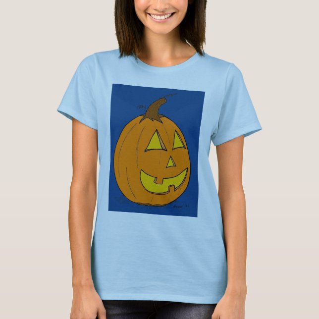 Jack o' Lantern Blue Womens Baby Doll T-shirt (Devant)