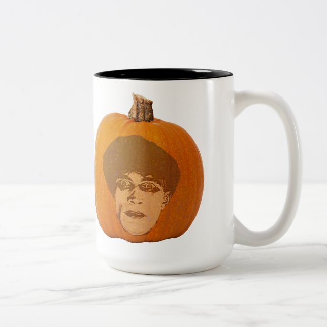 Jack o' Lantern Caligari Face, Halloween Pumpkin Zweifarbige Tasse (Rechts)