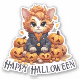 Jack-O-Lantern Cat - "Happy Halloween" Aufkleber