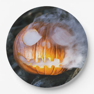 Jack-o-Lantern des kopflosen Pferdes Kopf an Flamm Pappteller