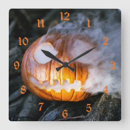 Jack-o-Lantern des kopflosen Pferdes Kopf an Flamm Quadratische Wanduhr