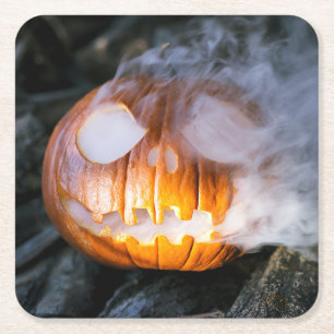 Jack-o-Lantern des kopflosen Pferdes Kopf an Flamm Rechteckiger Pappuntersetzer