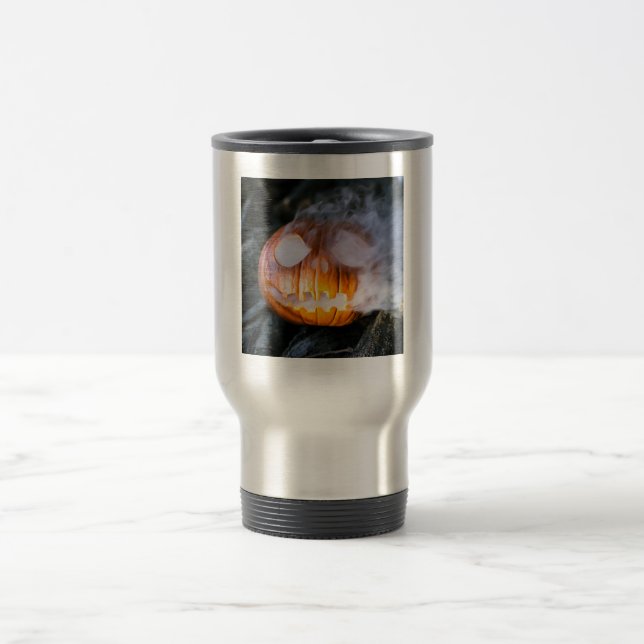 Jack-o-Lantern des kopflosen Pferdes Kopf an Flamm Reisebecher (Mittel)