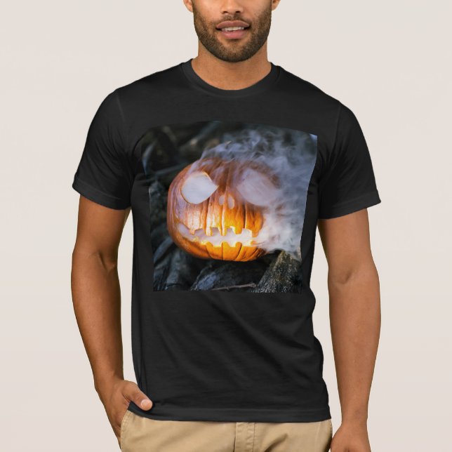 Jack-o-Lantern des kopflosen Pferdes Kopf an Flamm T-Shirt (Vorderseite)