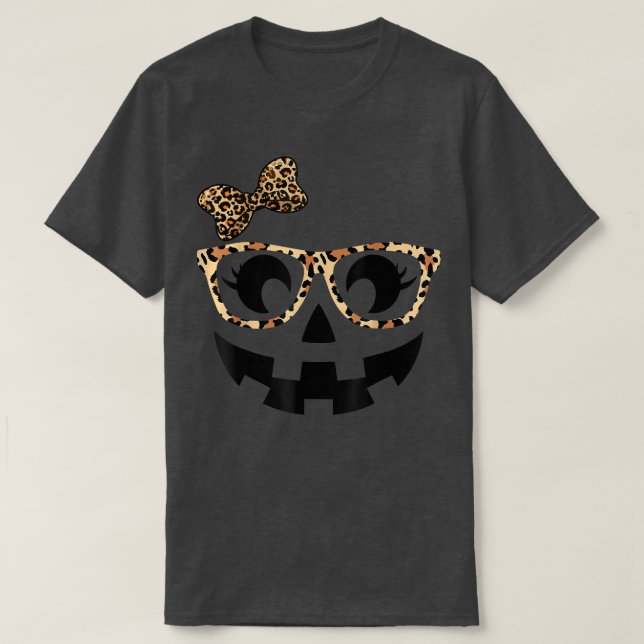 Jack O Lantern Face Pumpkin Hallowen Leopard Print T-Shirt (Design vorne)