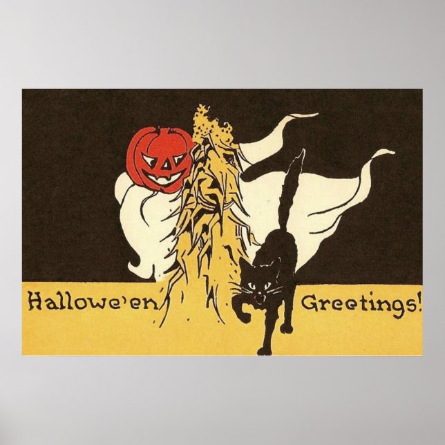 Jack O' Lantern Ghost Black Cat Cornstalk Poster (Vorne)