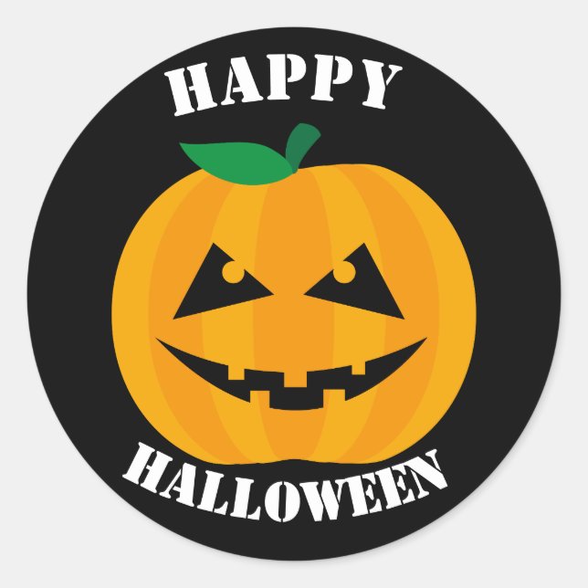 Jack-O-Lantern glückliches Halloween auf Schwarz Runder Aufkleber (Vorderseite)