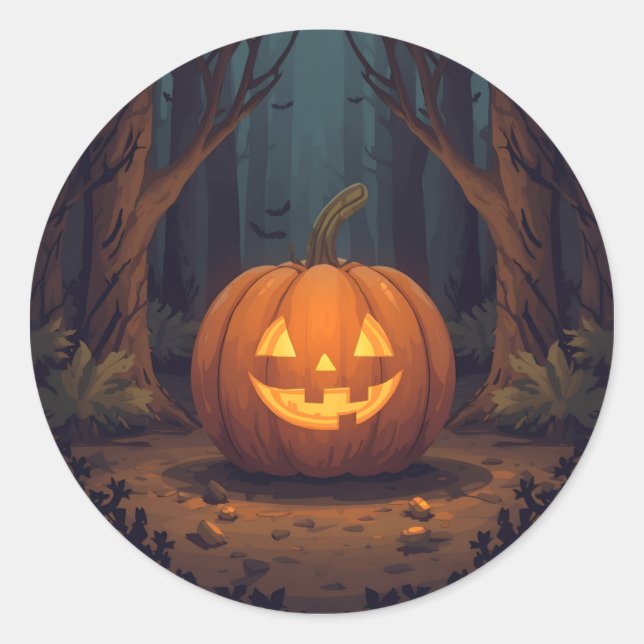 Jack O' Lantern glühen im Wald Runder Aufkleber (Vorderseite)