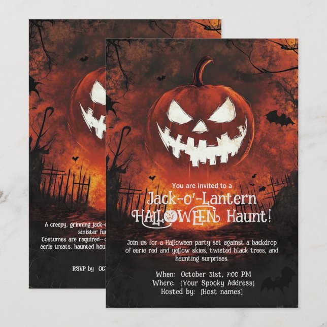 Jack-o'-Lantern HALLOWEEN Haunt! Invitation (Devant / Derrière)