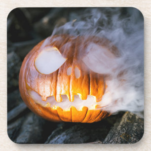 Jack‑o‑Lantern Halloween‑Kürbiskopf in Flammen Getränkeuntersetzer