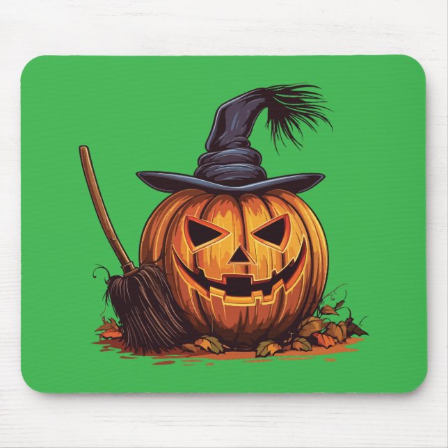 Jack O’ Lantern Hexe – Klassischer Halloween-Kürbi Mousepad (Vorne)