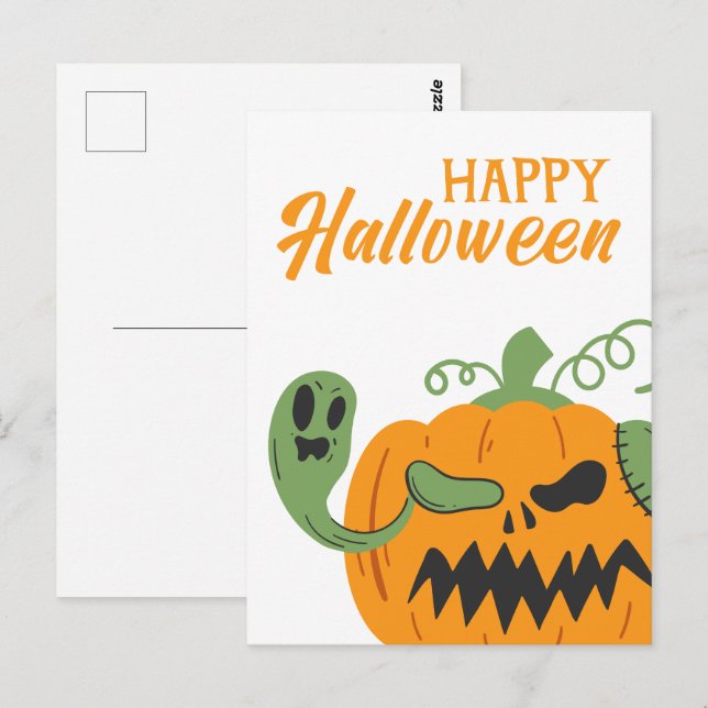 Jack-o'-Lantern & Knochen Spooky Halloween Postkarte (Vorne/Hinten)