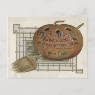 Jack O' Lantern Kürbis Hexenbesen Postkarte