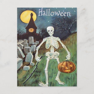 Jack O' Lantern Kürbisskelett Friedhof Postkarte