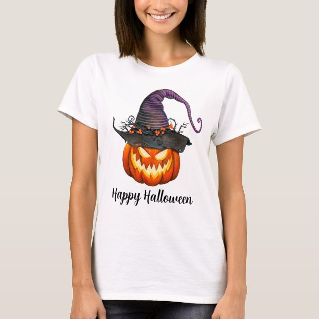 Jack-O-Lantern mit Hexenhut T-Shirt (Vorderseite)