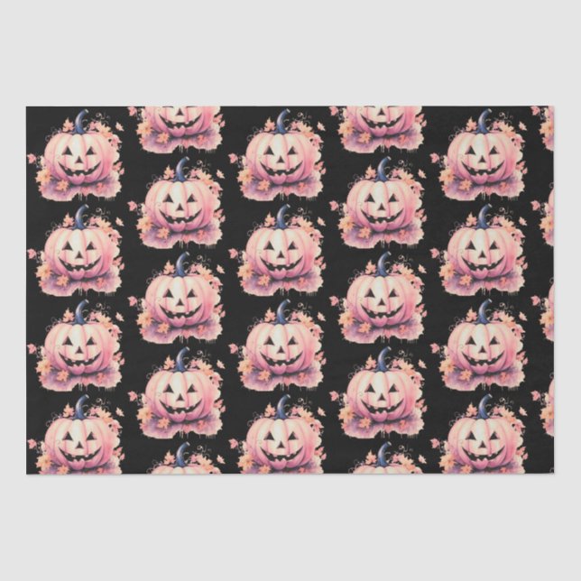Jack-O' Lantern Orange Blätter Schwarzes Halloween Seidenpapier (Vorderseite)