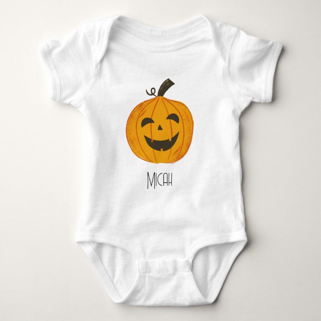 Jack-O-Lantern Pumpkin Monogramm Name Baby Strampler (Vorderseite)
