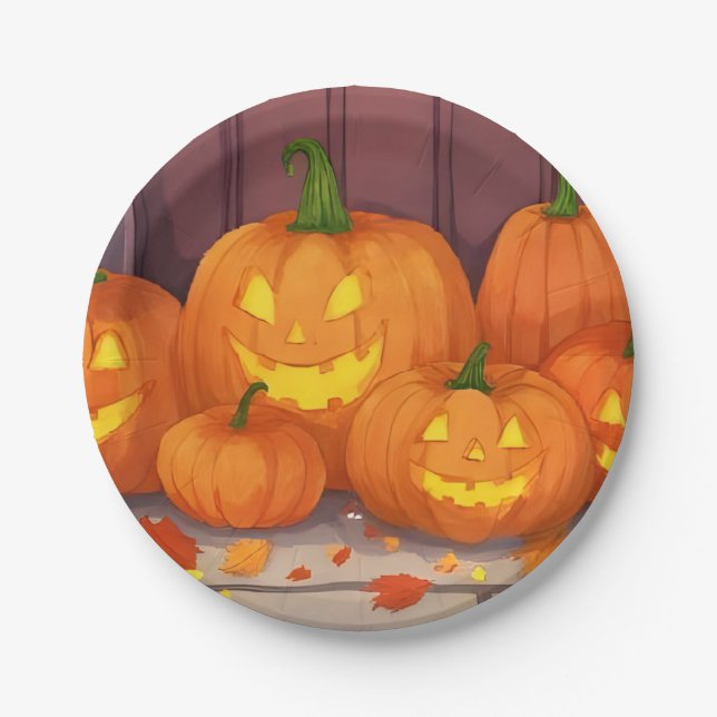 Jack-O-Lantern Pumpkins Halloween-Party Pappteller (Vorderseite)
