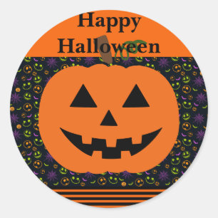 Jack-o-Lantern Smiling Face Orange Black Classic R Runder Aufkleber