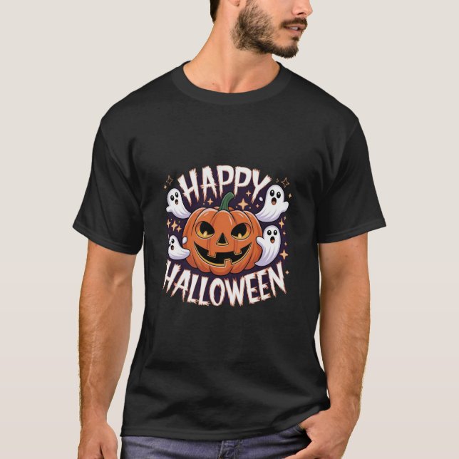 Jack-O'-Lantern und Ghosts Halloween Spaß T-Shirt (Vorderseite)