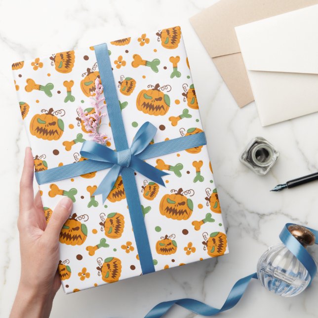 Jack-o-Lantern und Knochen-Spooky Halloween Geschenkpapier (Schenken)