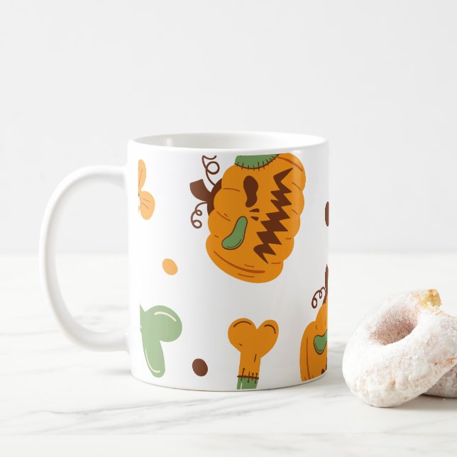 Jack-o-Lantern und Knochen-Spooky Halloween Kaffeetasse (Mit Donut)