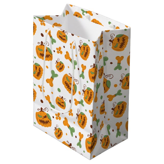 Jack-o-Lantern und Knochen-Spooky Halloween Mittlere Geschenktüte (Vorderseite Schrägansicht)