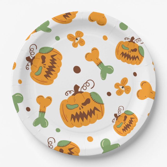 Jack-o-Lantern und Knochen-Spooky Halloween Pappteller (Vorderseite)