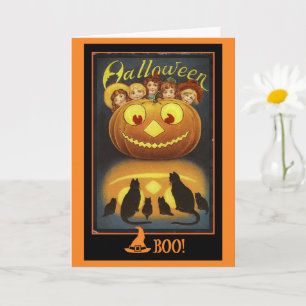 Jack o' Lantern und Schwarze Katzen Vintag Hallowe Karte