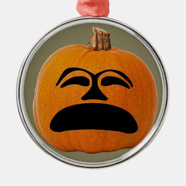 Jack o' Lantern Unglückliches Gesicht, Halloween P Silbernes Ornament (Vorne)
