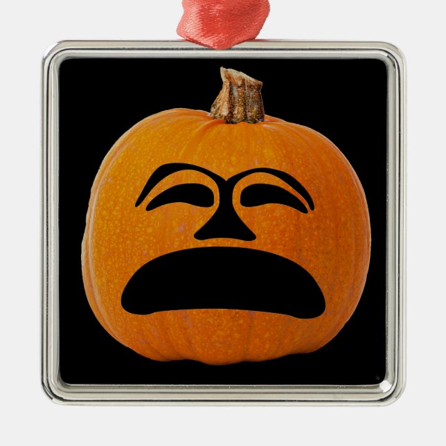 Jack o' Lantern Unglückliches Gesicht, Halloween P Silbernes Ornament (Vorne)