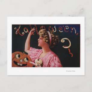 Jack-O-Lantern von Woman Peeling Apple Postkarte