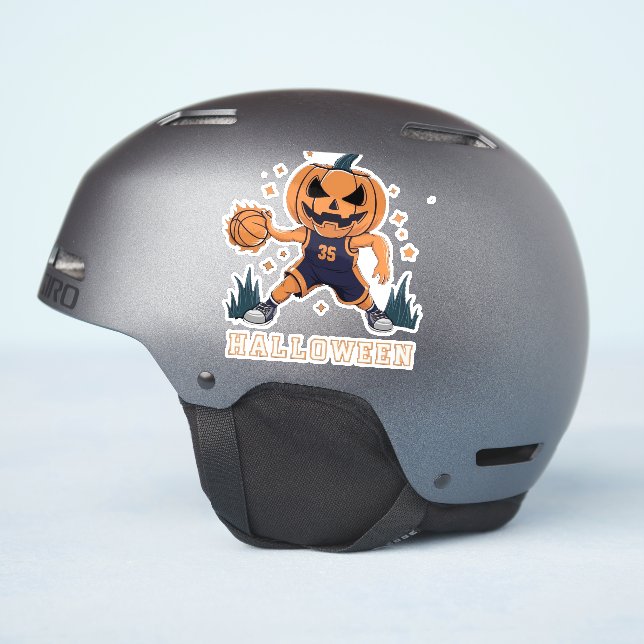 Jack-o'-Lantern's Fiery Slam Dunk: Halloween Night Aufkleber (Helmseite)