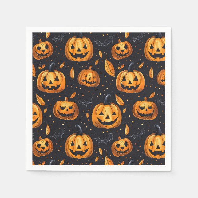 Jack-O-Lanterns und Fledermäuse Halloween Serviette (Vorderseite)