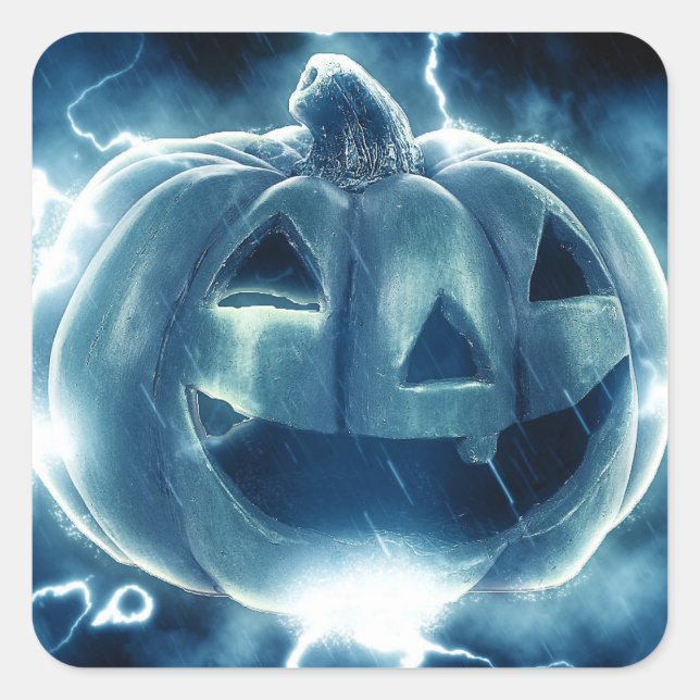 Jack-o-Laterne im Regen Quadratischer Aufkleber (Vorderseite)