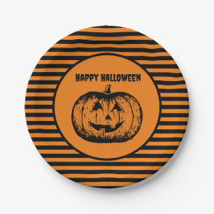 Jack-o'-Laterne Pumpkin Stripteppichplatte Pappteller