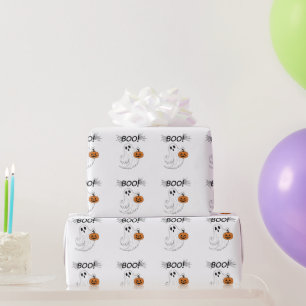 Jack-o’-Laterne und ein weißes Ghost-Boom Hallowee Geschenkpapier