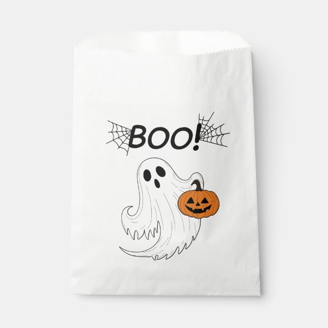Jack-o’-Laterne und ein weißes Ghost-Boom Hallowee Geschenktütchen (Vorderseite)