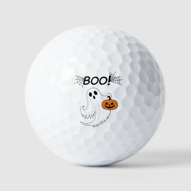 Jack-o’-Laterne und ein weißes Ghost-Boom Hallowee Golfball (Vorderseite)