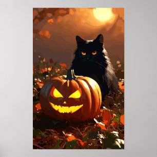 Jack-o’-Laterne und Schwarze Katze Poster