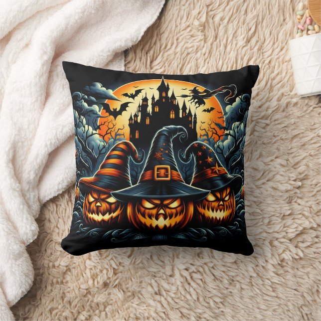 Jack-o'-Laternen leuchten unter Mondlicht Kissen (Decke)