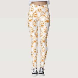 Jack-o-Laterterns Muster.Orange White BG Leggings