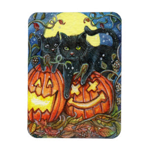 Jack-O'-Lattern und Schwarze Katzen Magnet