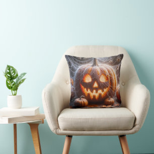 Jack-oder-Lantern mit Spinnennetzen Kissen