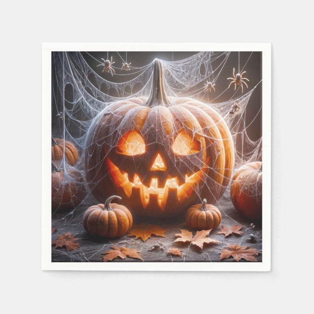 Jack-oder-Lantern mit Spinnennetzen Serviette (Vorderseite)