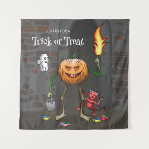 Jack O'lantern bei einem freundlichen Trick-or-Tre Wandteppich