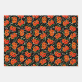 Jack o'lantern & Cobweb Pattern Kürbis Halloween Geschenkpapier Set